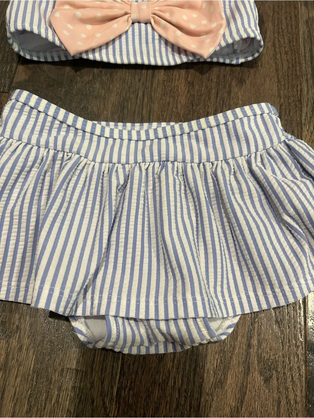 Ruffle Butts Blue & Pink Striped Two-Piece Swim Set with Bow Size 2T